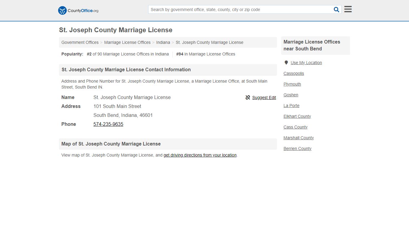 St. Joseph County Marriage License - South Bend, IN (Address and Phone)